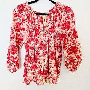 Ralph Lauren Denim & Supply RL Boho Top Pink Floral Large Tassel Peasant Preppy